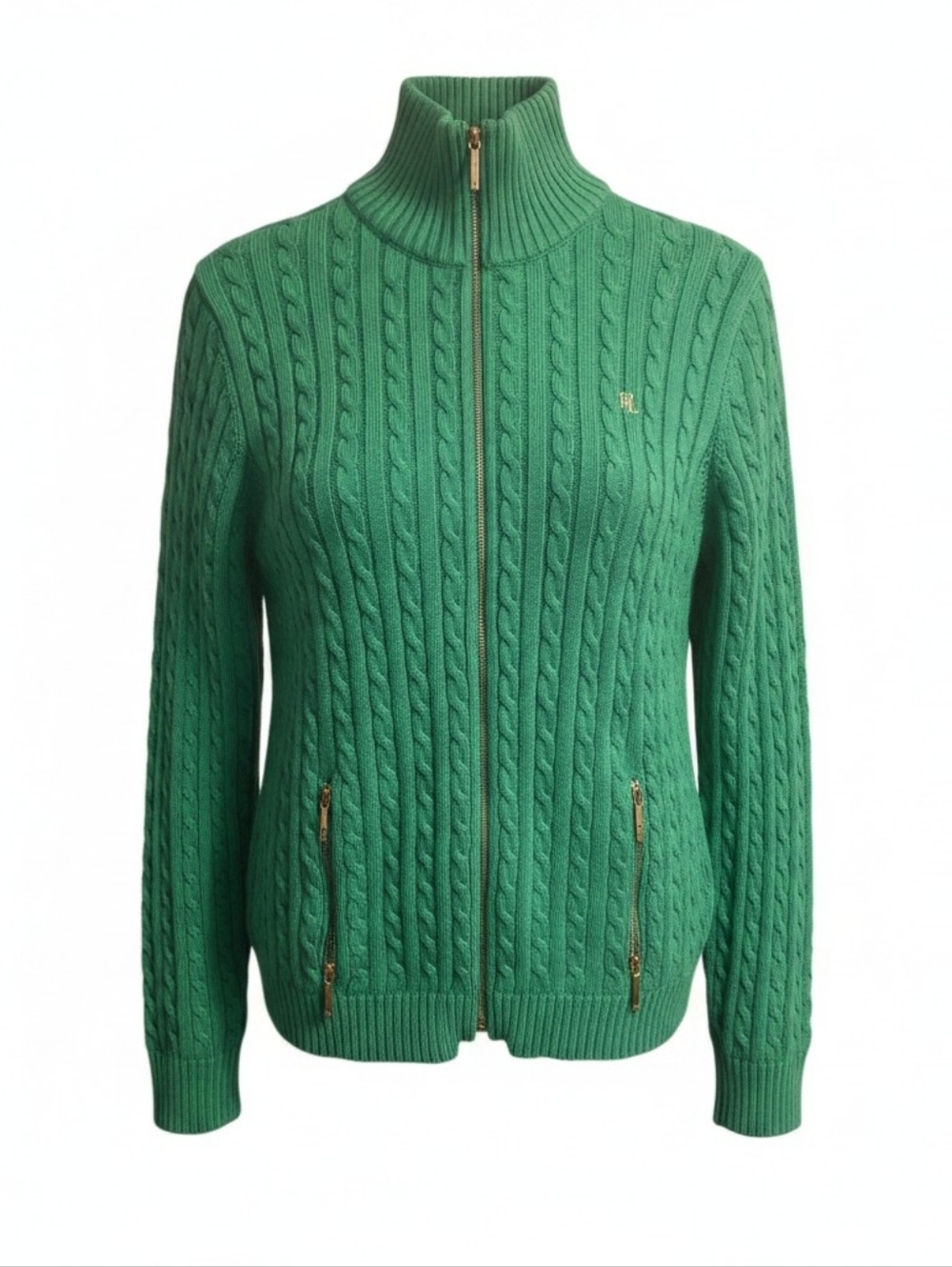 Ralph Lauren Green Cable-Knit Zip Cardigan